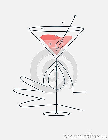 Hand hold glass of cosmopolitan cocktail Vector Illustration