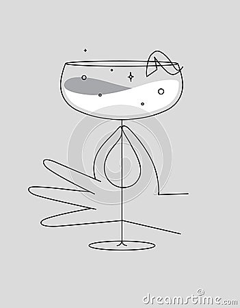 Hand hold glass of daiquiri cocktail grey Vector Illustration