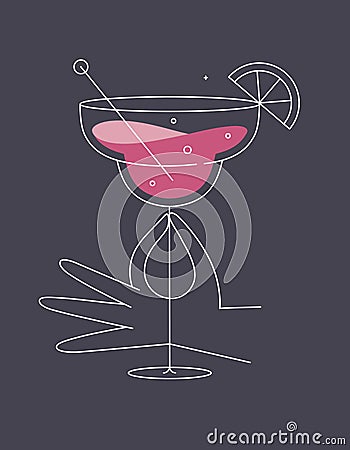 Hand hold glass of margarita cocktail dark blue Vector Illustration