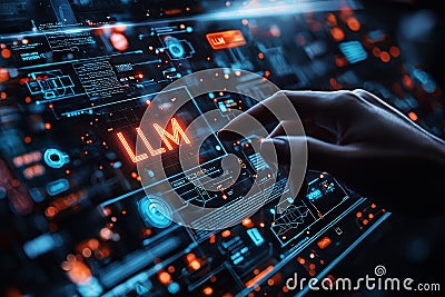 hand hold LLM text icon, AI Large Language Model concept. A language model distinguished by its general-purpose language Stock Photo