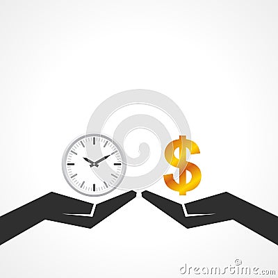 Hand hold money and time to compare their value Vector Illustration