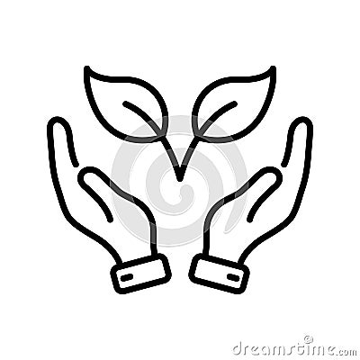 Hand Hold Organic Leaf Line Icon. Germinating Eco-Agriculture Outline Symbol. Cultivation Greenery Ecology Plant Linear Vector Illustration