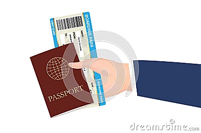 Hand hold passport and boarding pass ticket vector Vector Illustration