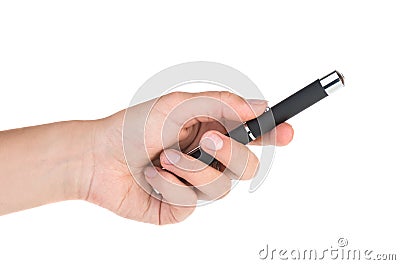 Hand hold pen-shaped laser pointer Stock Photo