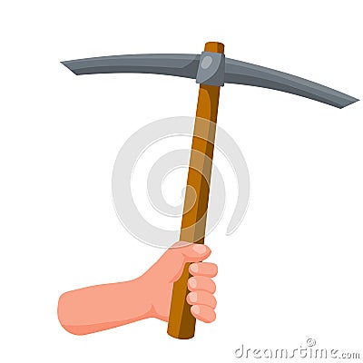 Hand hold pickaxe. Tool of digger and miner. Industrial work. Vector Illustration