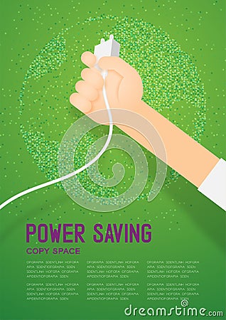 Hand hold plug cable white color, Environment Power Saving concept design illustration Vector Illustration
