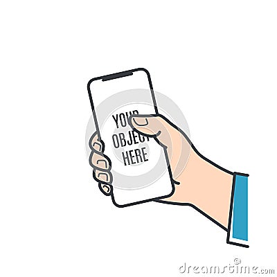 Hand hold smartphone. Male holding smart phone Vector Illustration