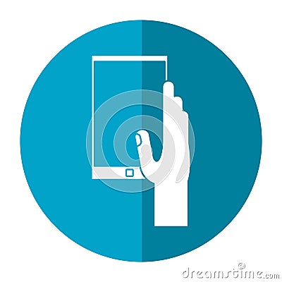 Hand hold smartphone play music shadow Vector Illustration