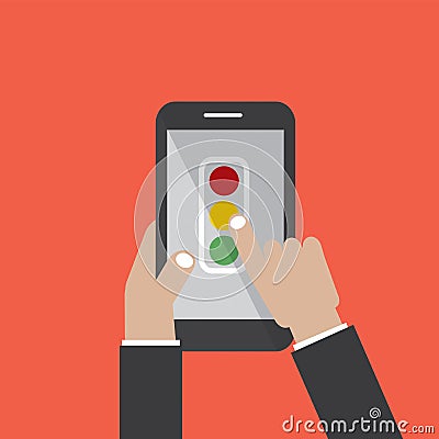 Hand Hold Smartphone With Traffic Sign Screen Vector Illustration