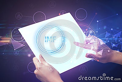 Hand holdig futuristic tablet concept concept Stock Photo