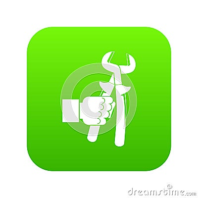 Hand holdimg calipers icon digital green Vector Illustration