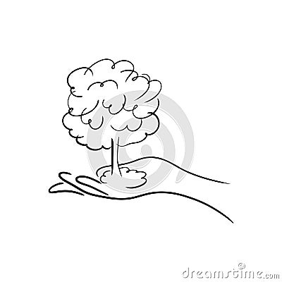 Hand holdin a tree or atomic bomb vector illustration sketch han Vector Illustration