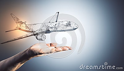 Hand holding abstract polygonal plane Stock Photo