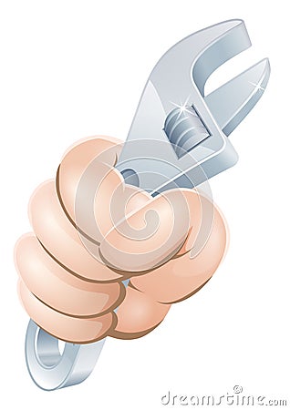 Hand holding adjustable wrench Vector Illustration