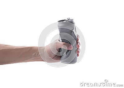 Hand holding aluminium can. recycle concept isolated on white background Stock Photo