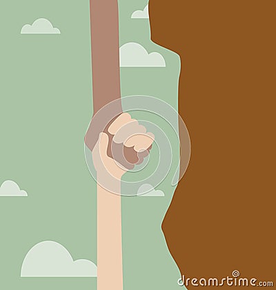 Hand holding another hand from falling Vector Illustration