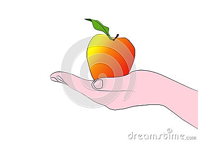 Hand Holding Apple Cartoon Illustration