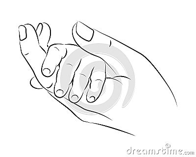 Hand holding baby hand linework Vector Illustration