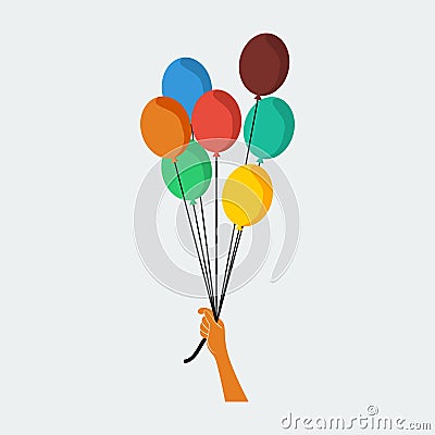 Flat Style Hand Holding Colorful Balloons Vector Illustration Vector Illustration