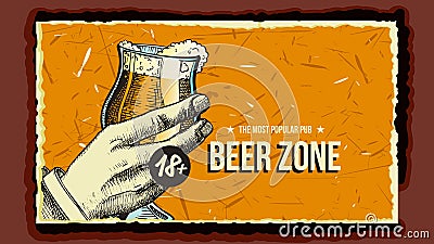 Hand Holding Beer Glass Advertising Poster Vector Vector Illustration