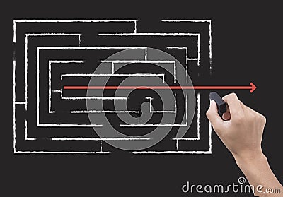 Hand holding black eraser and maze. concept impossible. Stock Photo