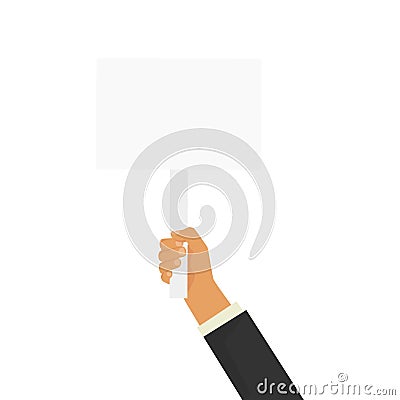 Hand holding blank banner mock up on wood stick isolated Stock Photo