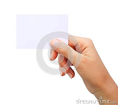 Hand holding blank business card isolated Stock Photo