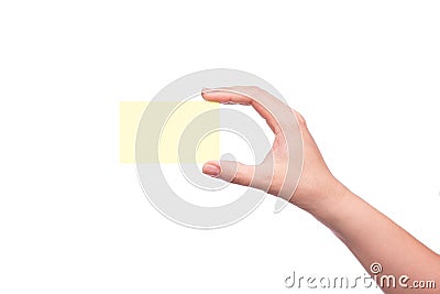 Hand holding blank business card isolated Stock Photo