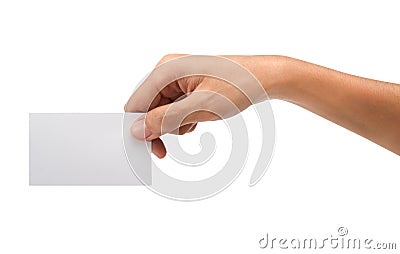 Hand holding blank paper Stock Photo