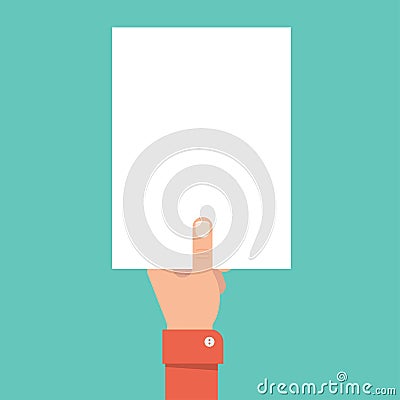 Hand holding blank sheet of paper Vector Illustration