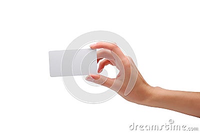 Hand holding blank visiting card Stock Photo