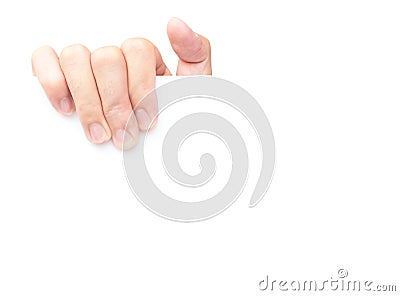 Hand holding blank white paper for advertise text Stock Photo