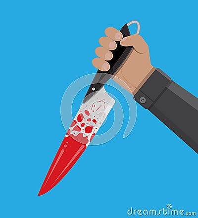 Hand holding a bloody knife Vector Illustration