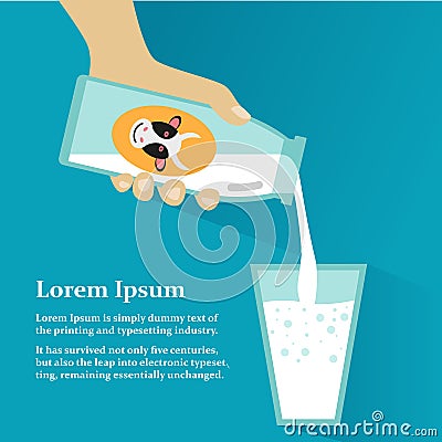 Hand holding bottle pouring milk into a glass Vector Illustration