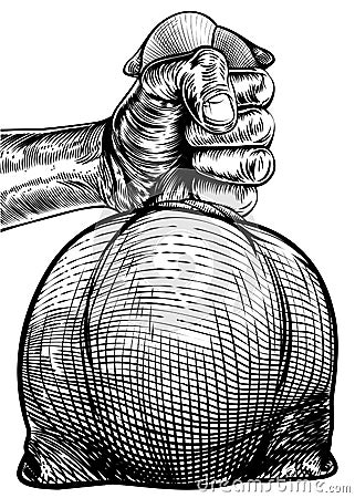 Hand Holding a Burlap Sack or Money Bag Vector Illustration