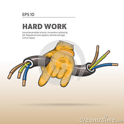 Electrician holding the cable.. Vector Illustration