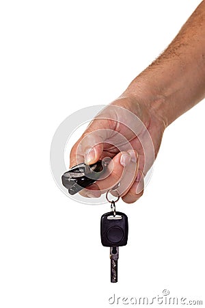 Hand holding car keys and a remote contro Stock Photo