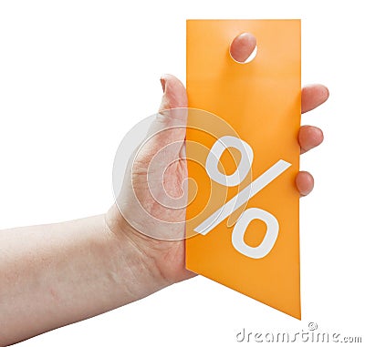 Hand holding a card for discounts Stock Photo