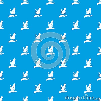 Hand holding a cat pattern seamless blue Vector Illustration