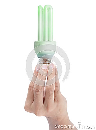 Hand holding CFL light bulb Stock Photo