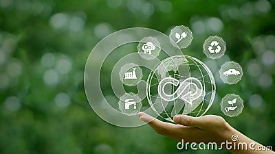 Hand holding circular economy concept.The concept of eternity, endless and unlimited, circular economy for future growth of Stock Photo