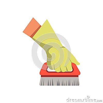 Hand holding cleaning brush broom vector flat isolated icon Vector Illustration