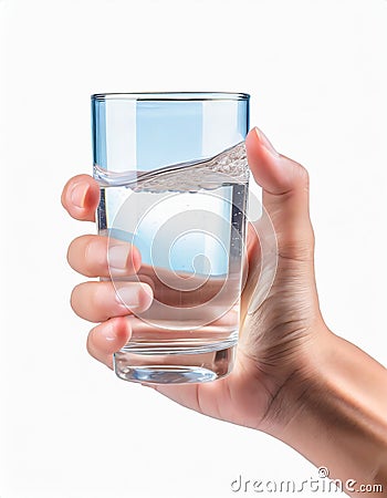 Hand holding a clear glass of water Stock Photo