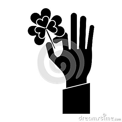 Hand holding clover st patricks day pictogram Vector Illustration