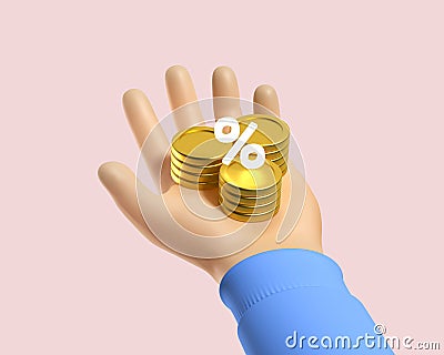 Hand holding coin stacks with percent sign. Financial growth concept. Money growing concept Stock Photo