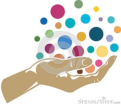 Hand holding colorful balls Vector Illustration