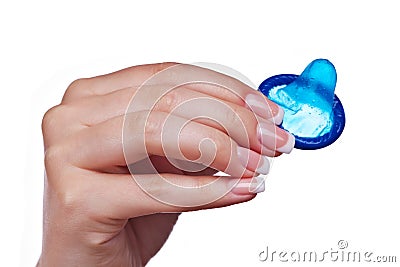 Hand holding a condom Stock Photo