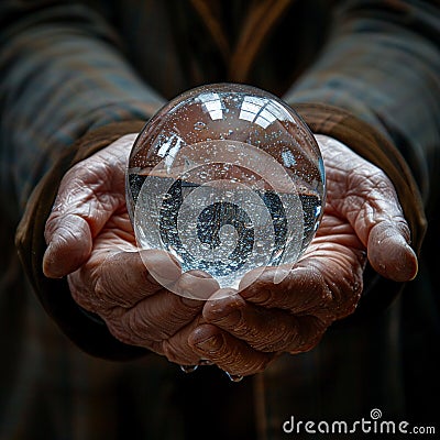 Hand holding a crystal ball evoking mystery Stock Photo