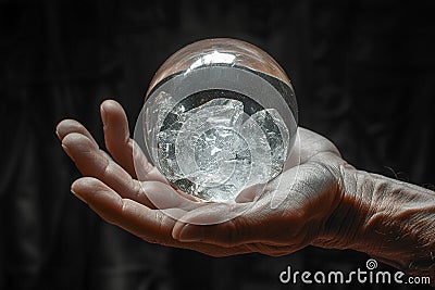 Hand holding a crystal ball evoking mystery Stock Photo