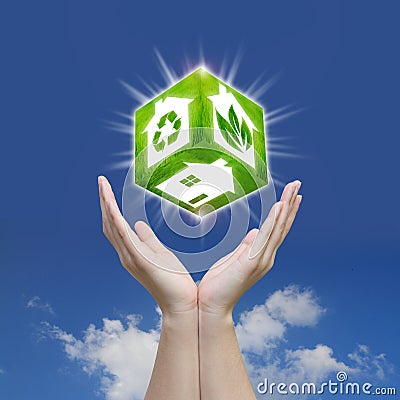 Hand holding with cube home image Stock Photo